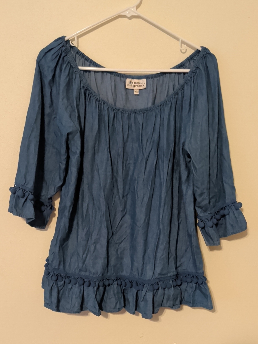 Blue Ruffle-Hem Peasant Blouse - Womens